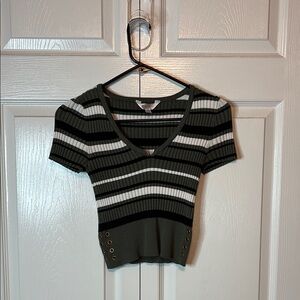 No Boundaries Green Striped Crop Top